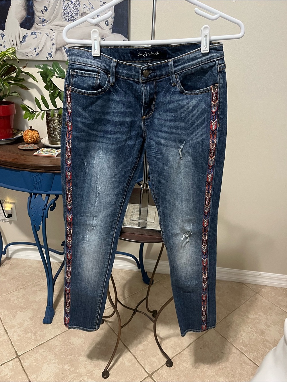Driftwood Jackie skinny Jeans - Boho geometric Aztec embroidered stripe 28